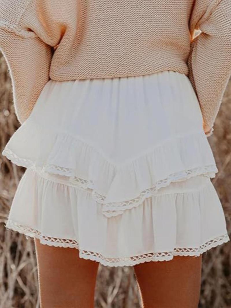 Product Introduction of Women's Solid Ruffle Trim Layered Skirt, Casual Fashionable Short Skirt for Daily Wear, Ladies Clothing for Spring & Fall 6