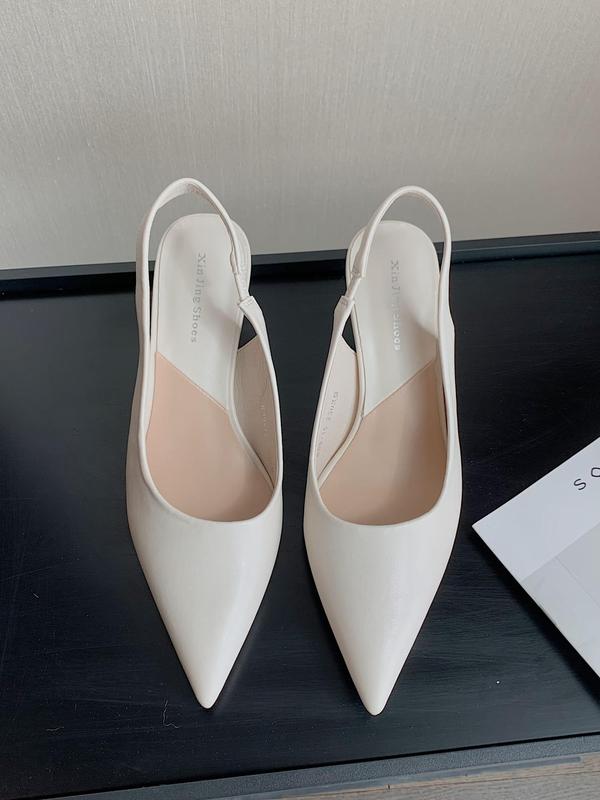 Women's Solid Color Stiletto Heels, Elegant Pointed Toe Slingback Pumps for Work Office, Fashionable Slip on Shoes for Banquet & Wedding Party 1