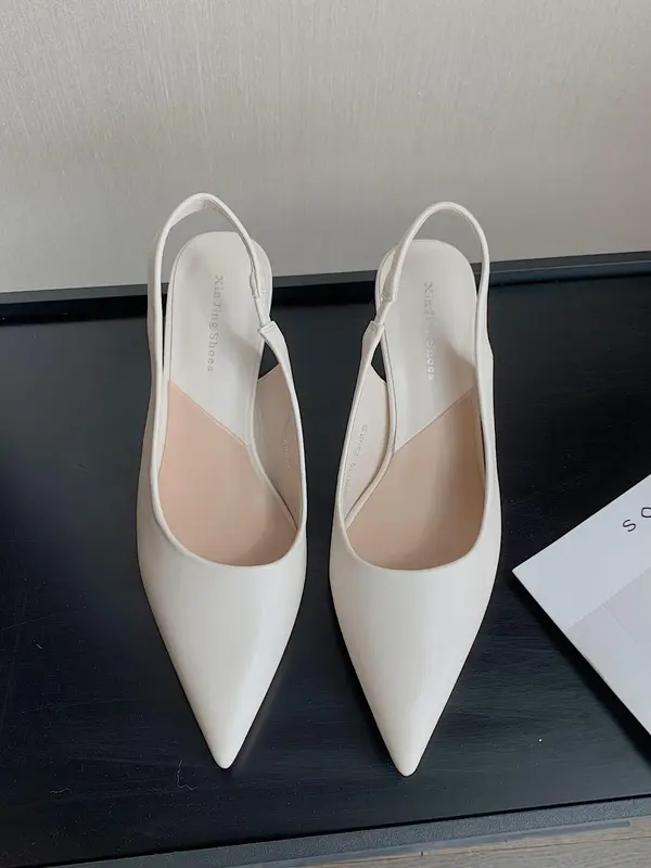 Women's Solid Color Stiletto Heels, Elegant Pointed Toe Slingback Pumps for Work Office, Fashionable Slip on Shoes for Banquet & Wedding Party 1