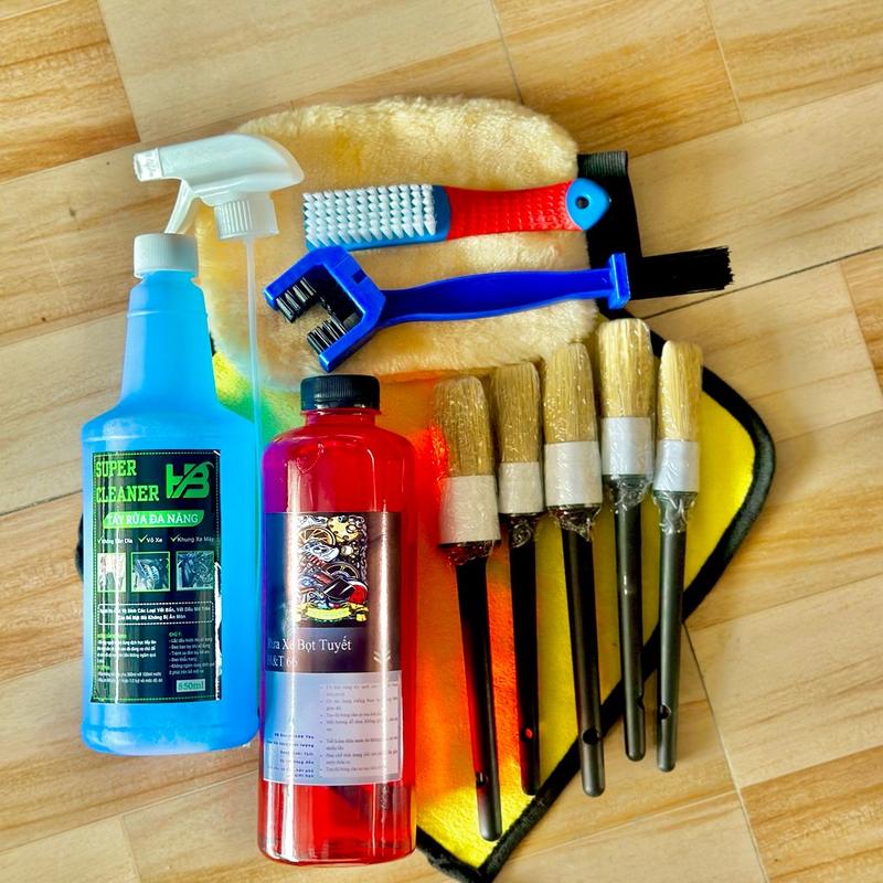 Combo 12 món cọ long heo super clener + xà bông rửa xe 1000ml + dụng cụ rửa xe Phụ Kiện Lau Xe dung  dịch