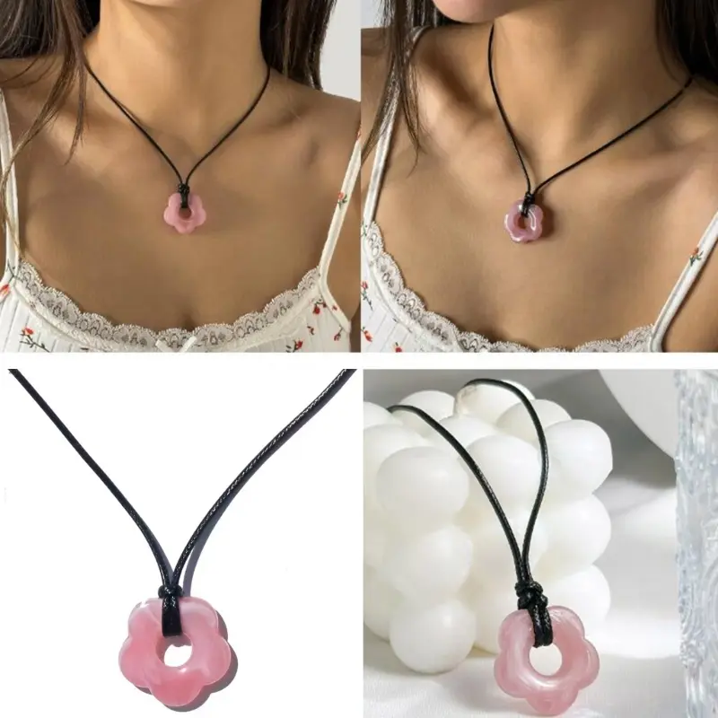 Ins - Vòng Cổ Mặt Dây Chuyền Mận Rỗng Đơn Giản, Phong Cách Hàn Quốc, Thời Trang, Tiểu Thuyết, Linh Hoạt Năng, Vòng Cổ Hoa Acrylic Cho Nữ 2