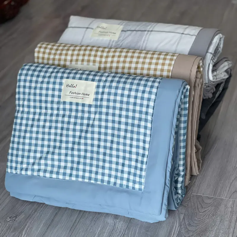 Chăn mền cotton đũi 2mx2m3 màu vintage decor phòng ngủ chần bông hè mỏng mát 3