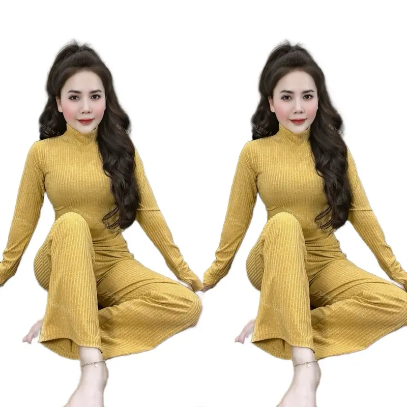 Set Bộ CỔ LỌ TAY DÀI -QUẦN SUÔNG, Chất liệu vải tiêu dày dặn , Đồ Bộ Nữ Top Women, Size từ 35-78kg 1