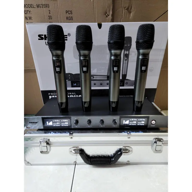 [FREE KOPER BISA COD] MIC WIRELESS SHURE UR 4400 UR4400 4 MIC PEGANG HANDHELD LAYAR PUTIH FREE KOPER 2