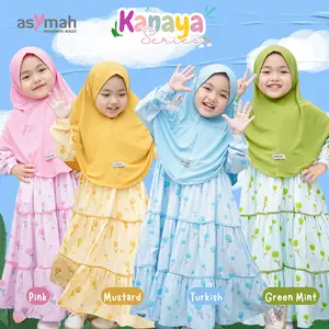 Asymah Gamis Anak Cantik Kanaya Series - Dress Anak Premium Rayon Valencia Mix Jersey Nyaman Syari Bunga Keluarga
