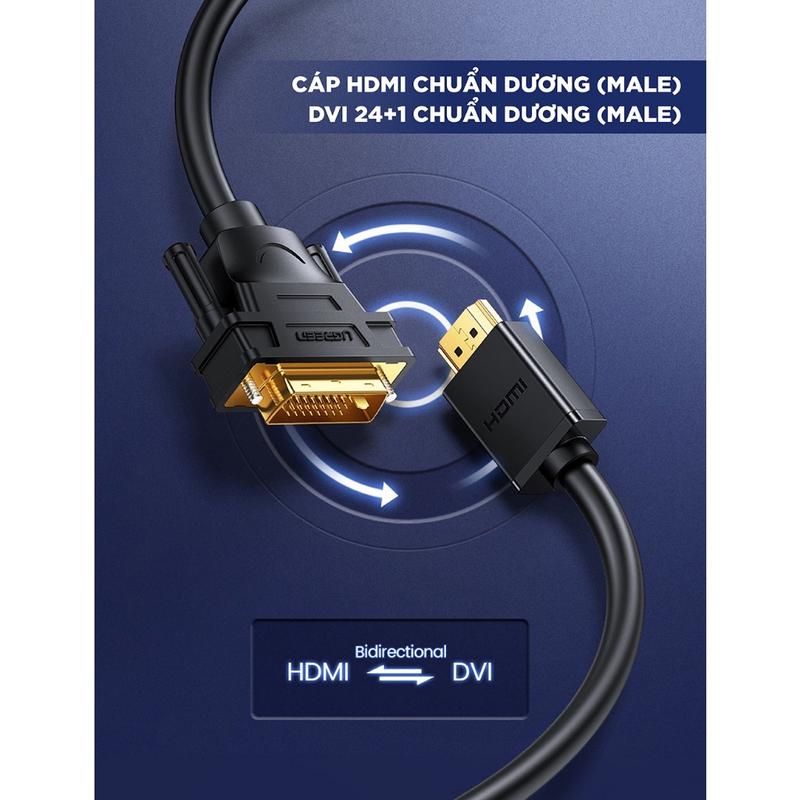 Dây HDMI To DVI, Cáp Chuyển Đổi DVI 24+1 To HDMI UGreen Cao Cấp Từ Laptop, Card màn hình, Android Set-top Box... ra màn hình Tivi Cao Su Cao Su Phụ Kiện 5