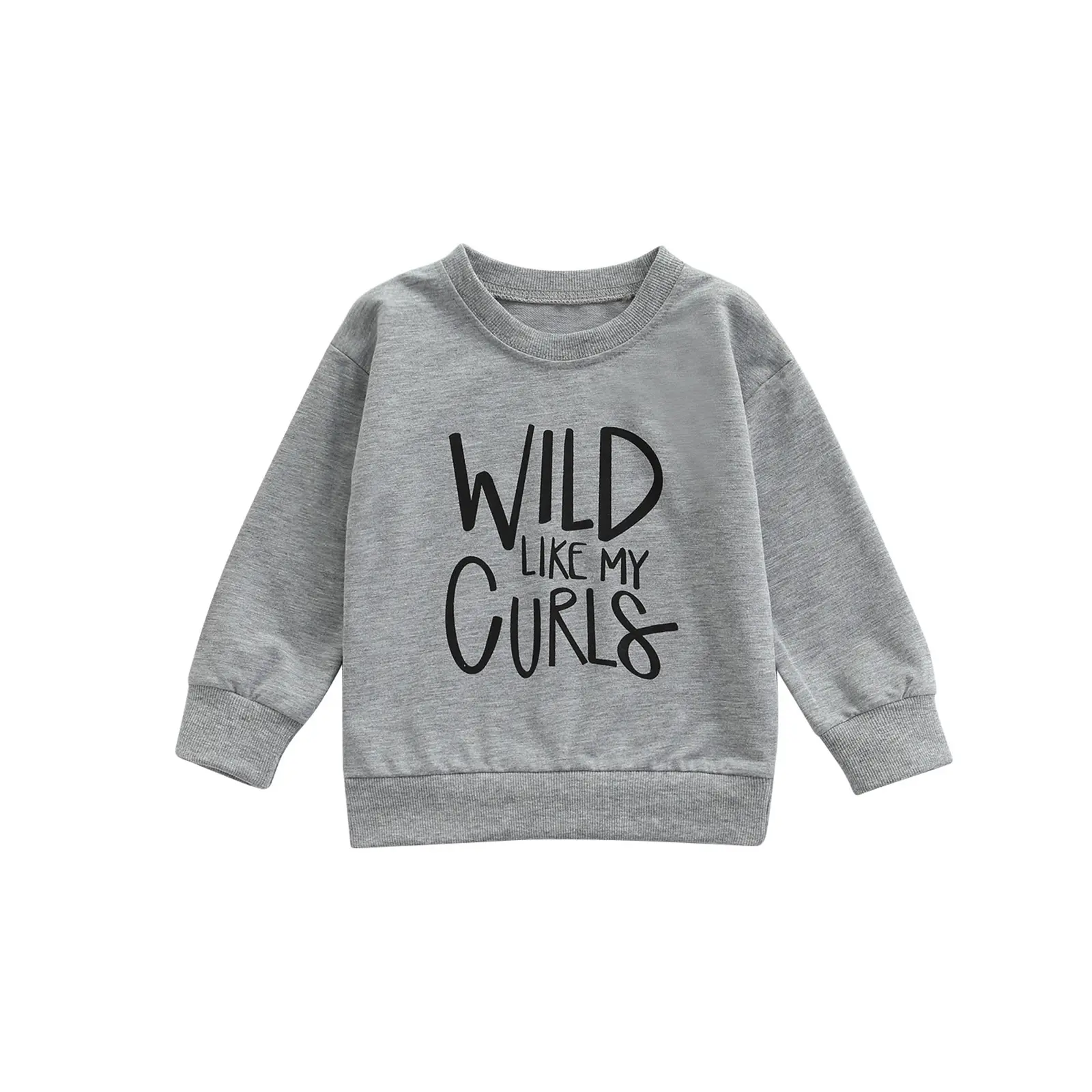 Baby Sweatshirt Tops with WLID LIKE MY CURLS Letter Print, Classic Round Neck Spring Clothing