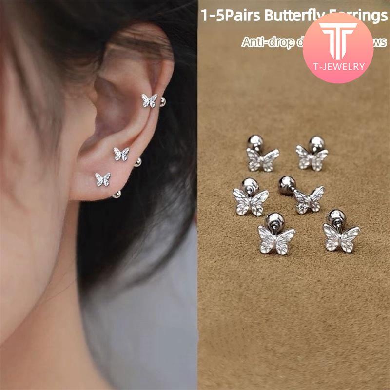 Bông Tai Hình Bướm, Thiết Kế Thanh Lịch, Bông Tai Vòng Xỏ Lỗ, Chống Sốc, Dễ Phối Đồ, Khuyên Bông Khuyên Tai Đinh Tán Đơn Giản, Thích Hợp Cho 1-5 Cặp, Trang Sức T, Thời Trang, Phụ Kiện Quà Tặng 0