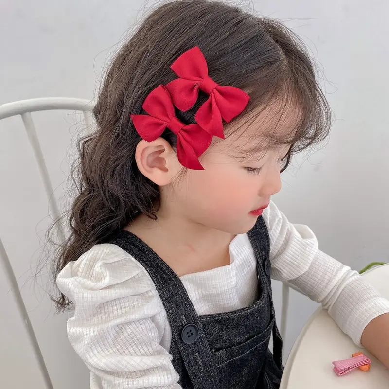 Set 2 kẹp tóc nơ màu trơn đơn giản xinh xắn giá rẻ K87 6