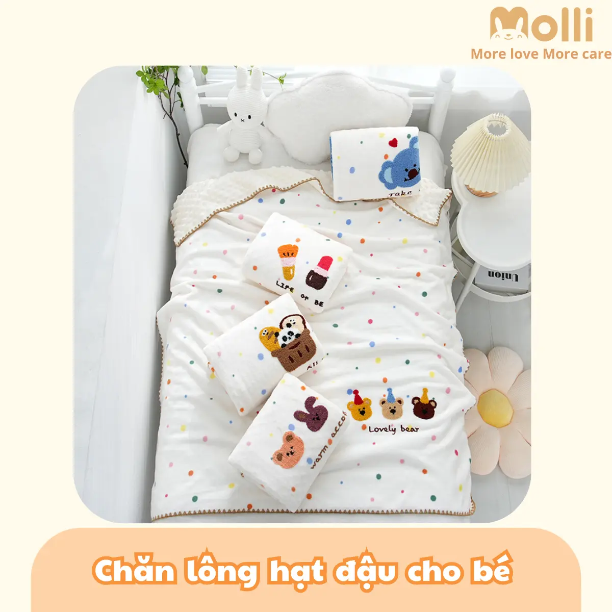 Chăn Lông Hạt Đậu Cho Bé , Chăn Chần Bông Animals Sử Dụng 4 Mùa Cho Bé MOL2053