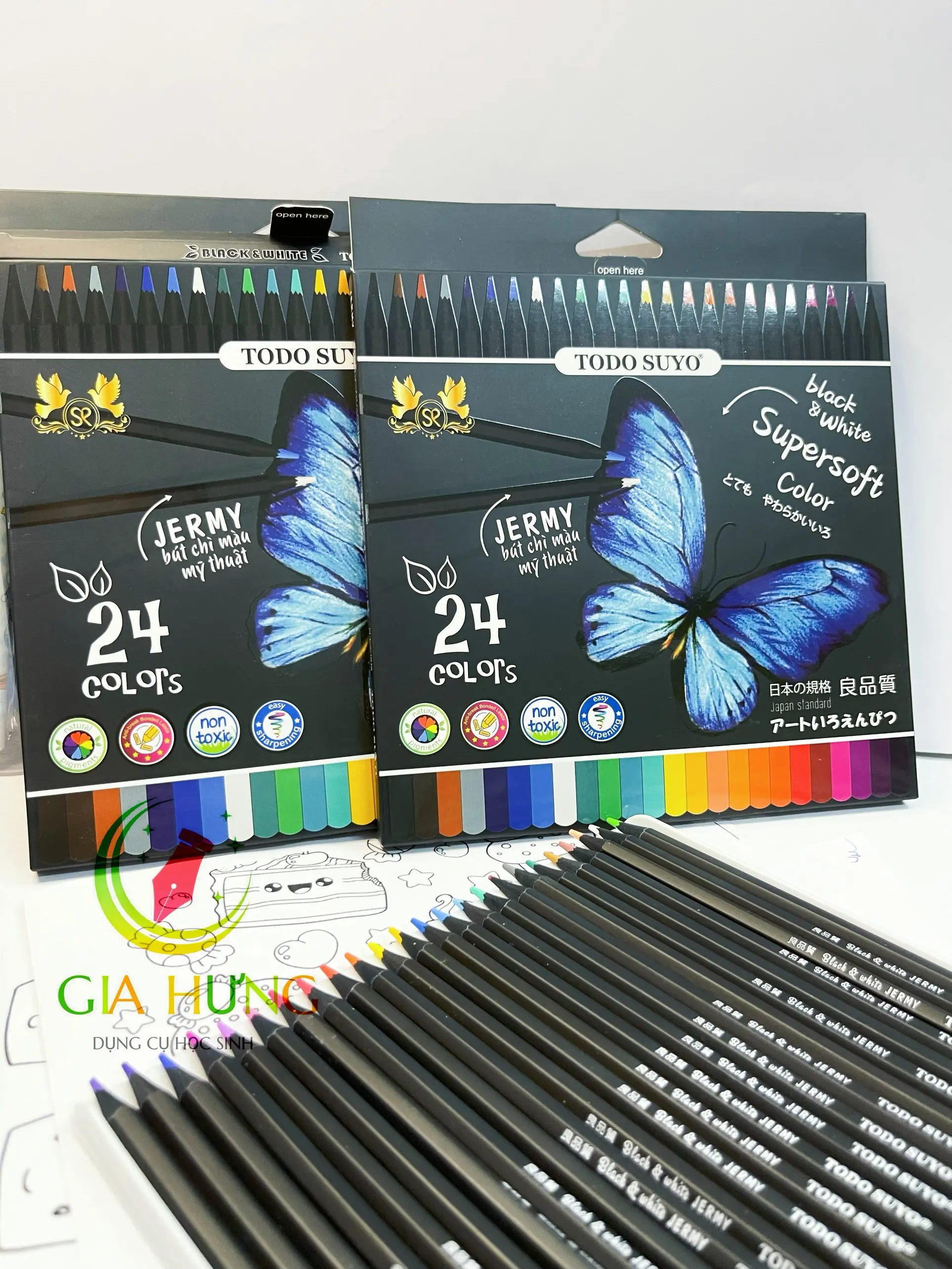 Bút Chì Màu JERMY ( TODO SUYO ), Vỏ Chì Màu Với Tone Màu Đen Huyền Bí, Lạ Mắt, Màu Sắc Tươi Sáng Bắt Mắt
