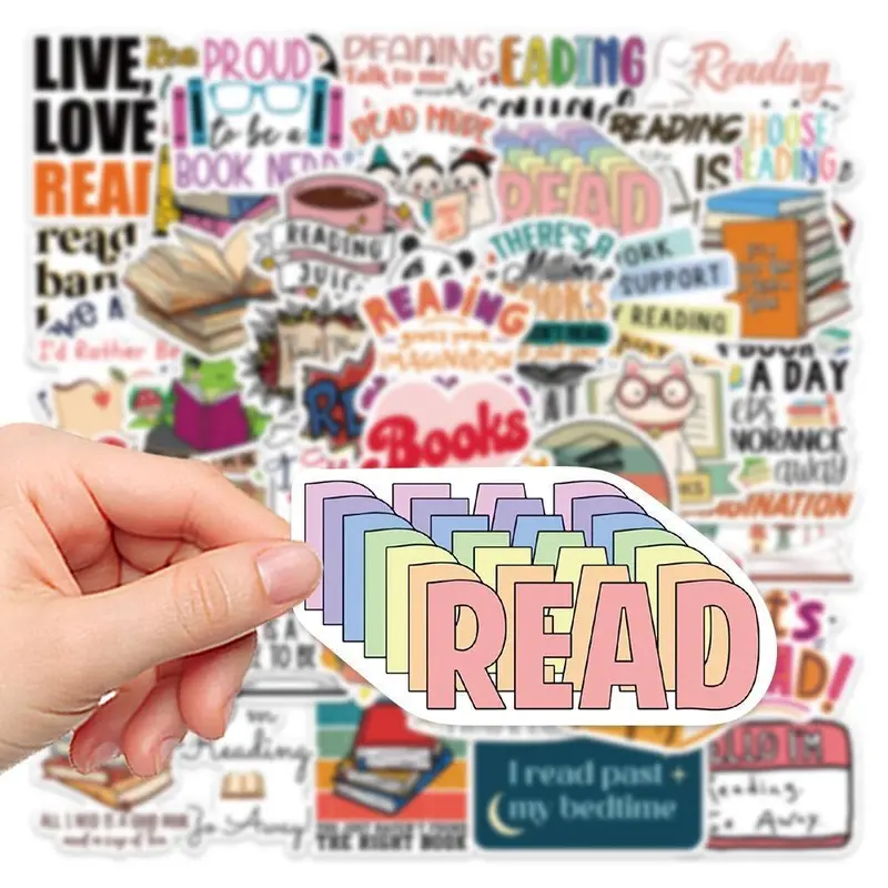 50pcs Books Letter Sticker, Creative Kawaii DIY Sticker, Self Adhesive Creative Decal for Gifts Bottle Scrapbook Phone Case Guitar 6