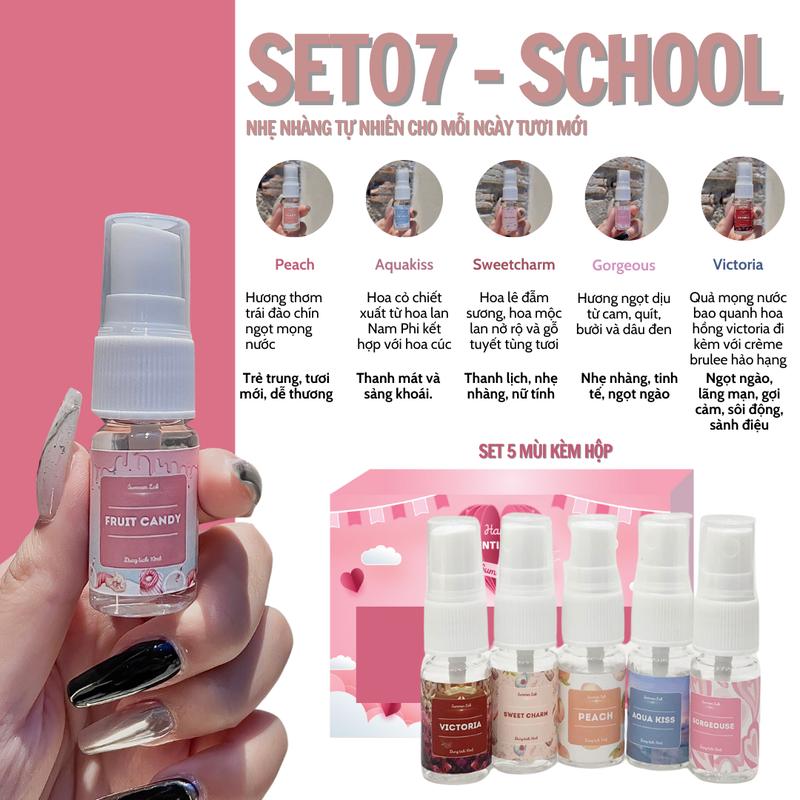 [Set Bodymist] Bodymist set 5 mùi 10ml Ngọt ngào, Nữ tính, Sang trọng, Trẻ trung, Quyến rũ - Summer Lab SETBDM Nước Hoa Perfume Cosmetic Women Trà