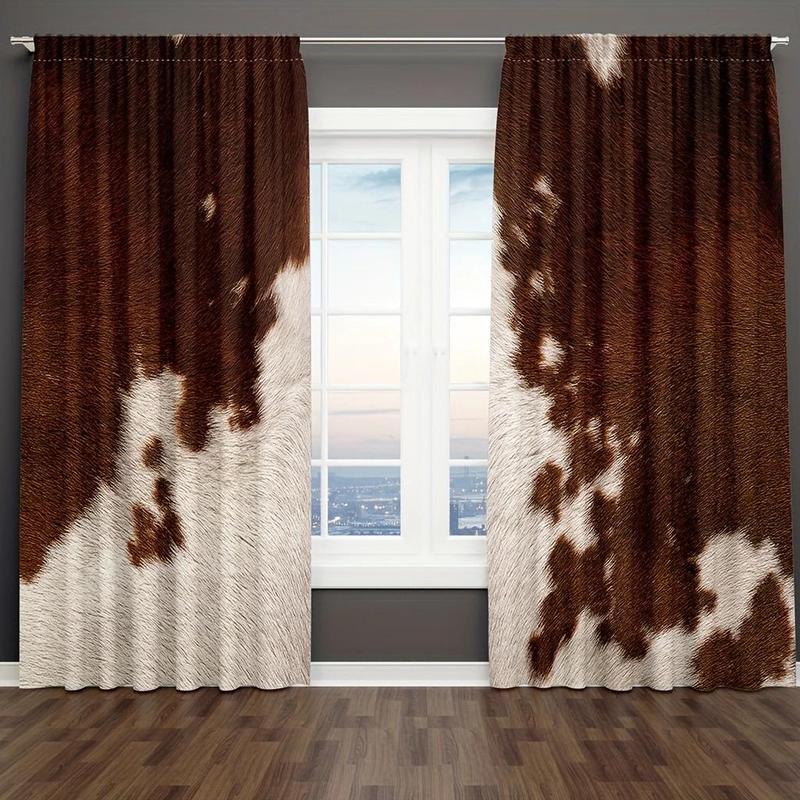 Cowhide Pattern Window Curtain, 2pcs Farm Animal Window Drapes, Western Cowboy Farmhouse Window Curtain, Home Decor for Living Room Bedroom 8