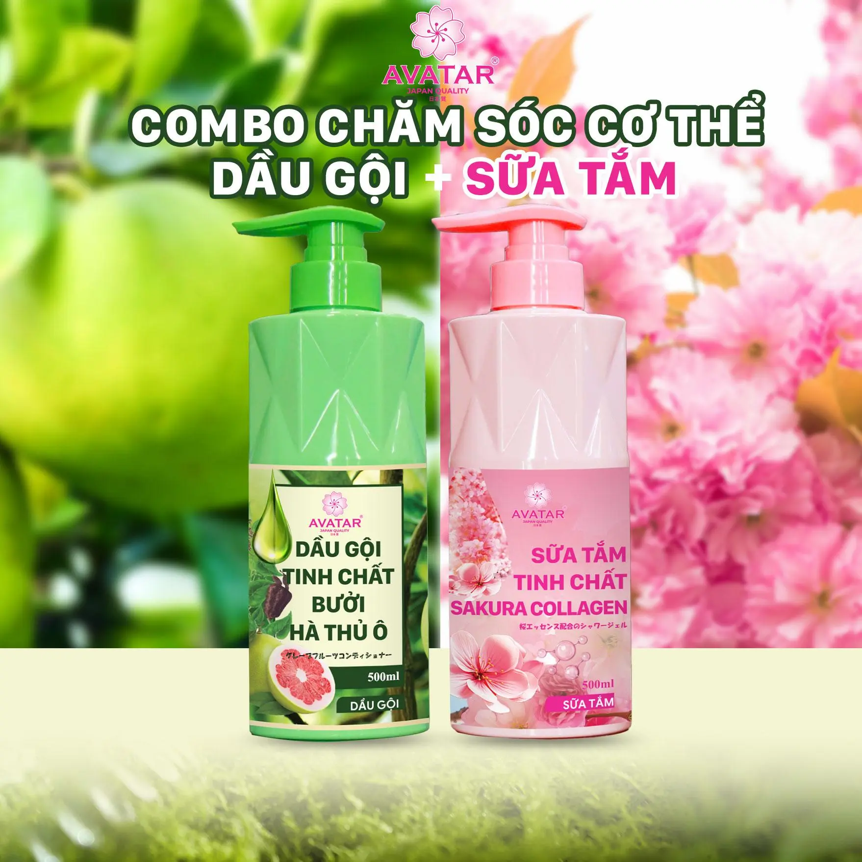 Combo 2 Trong 1 Dầu Gội Bưởi Avatar 500ml và Sữa Tắm Nữ Sakura Collagen Avatar 500ml Làm Đẹp Da Sen