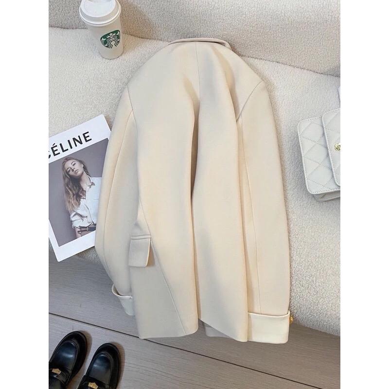 DT15 Áo khoác vest blazer ba khuy kim loại mạ vàng- tay phối gấu có đệm vai mẫu mới phong cách hàn quốc 5