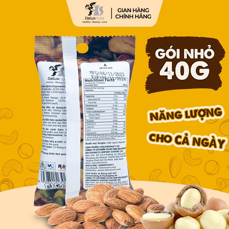 Gói Mixednuts 40g Deluxnuts |  Hạt Tổng Hợp Dinh Dưỡng Deluxnuts Snack Ăn Vặt (Gói 40g) 7
