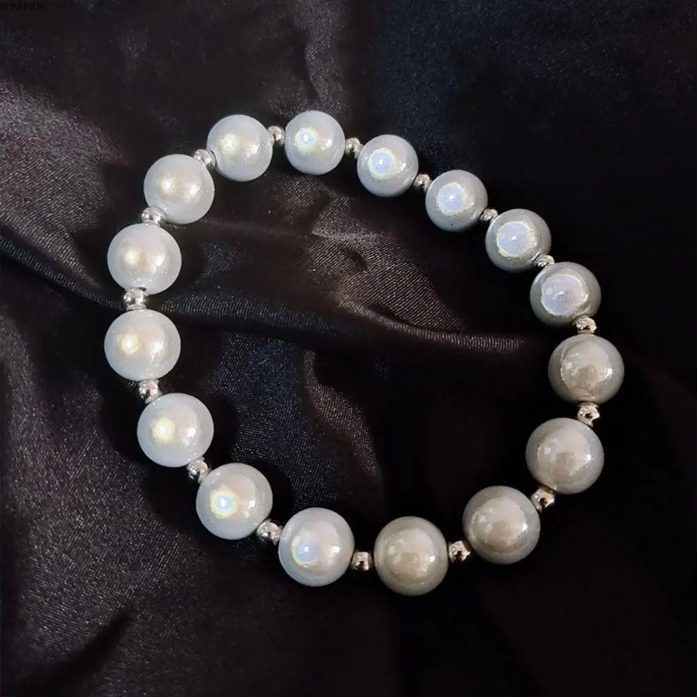 BHKNHUK Delicate Vintage Reflective Beads Bracelet Ornaments Wrist Adornment Bracelet Women Beaded Bangles Lady