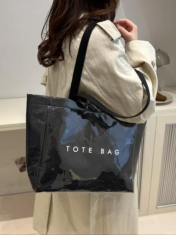 Letters Pattern Tote Bag, Large Capacity Shoulder Bag for Women & Men, Casual Trendy Versatile High-quality Daily Commuting Bag, Girl Fashionable Shopping Bag 4