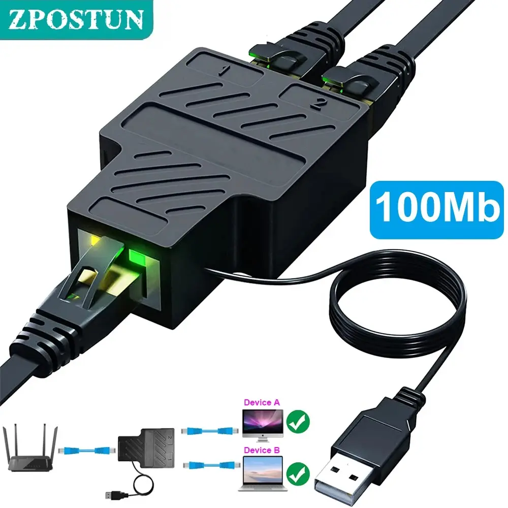 100/1000Mbps RJ45 Splitter 1 to 2 Lan Ethernet Adapter Internet Network Cable Extender RJ45 Connector Coupler for PC TV Box Router