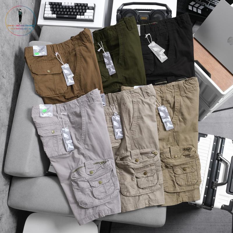 Quần short kaki nam túi hộp cao cấp, với 8 túi hộp có khoá kéo đồng phom dáng rộng thoải mái và sang trọng. Quần Lửng Có Túi Có Túi Quần Lửng Menswear