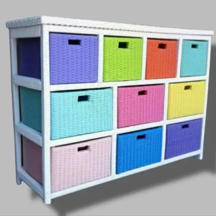 Lemari Susun 10 Laci Ukuran Standar Rotan Sintetis Rak Meja TV Bufet Serbaguna Kayu Asli Furniture 0