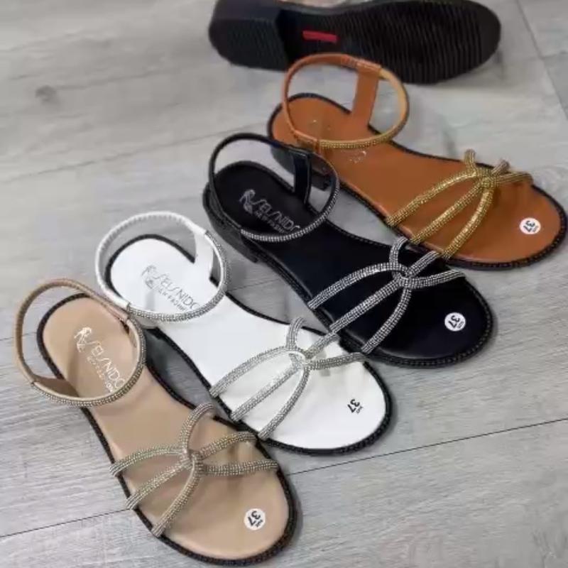 Sandal Nữ Dây Đính Đá Quai Tròn Đế Cao 2cm Có Size 35-39 - GiàY Quai Hậu dep xinh