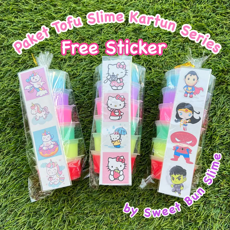 Paket tofu slime isi 6 wangi kartun series FREE sticker 1