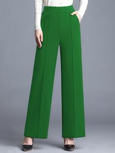 Women's Solid Pocket Elastic Waist Straight Leg Pants, Casual Comfy Trousers for Work Office Business Daily Wear, Ladies Bottoms for All Seasons