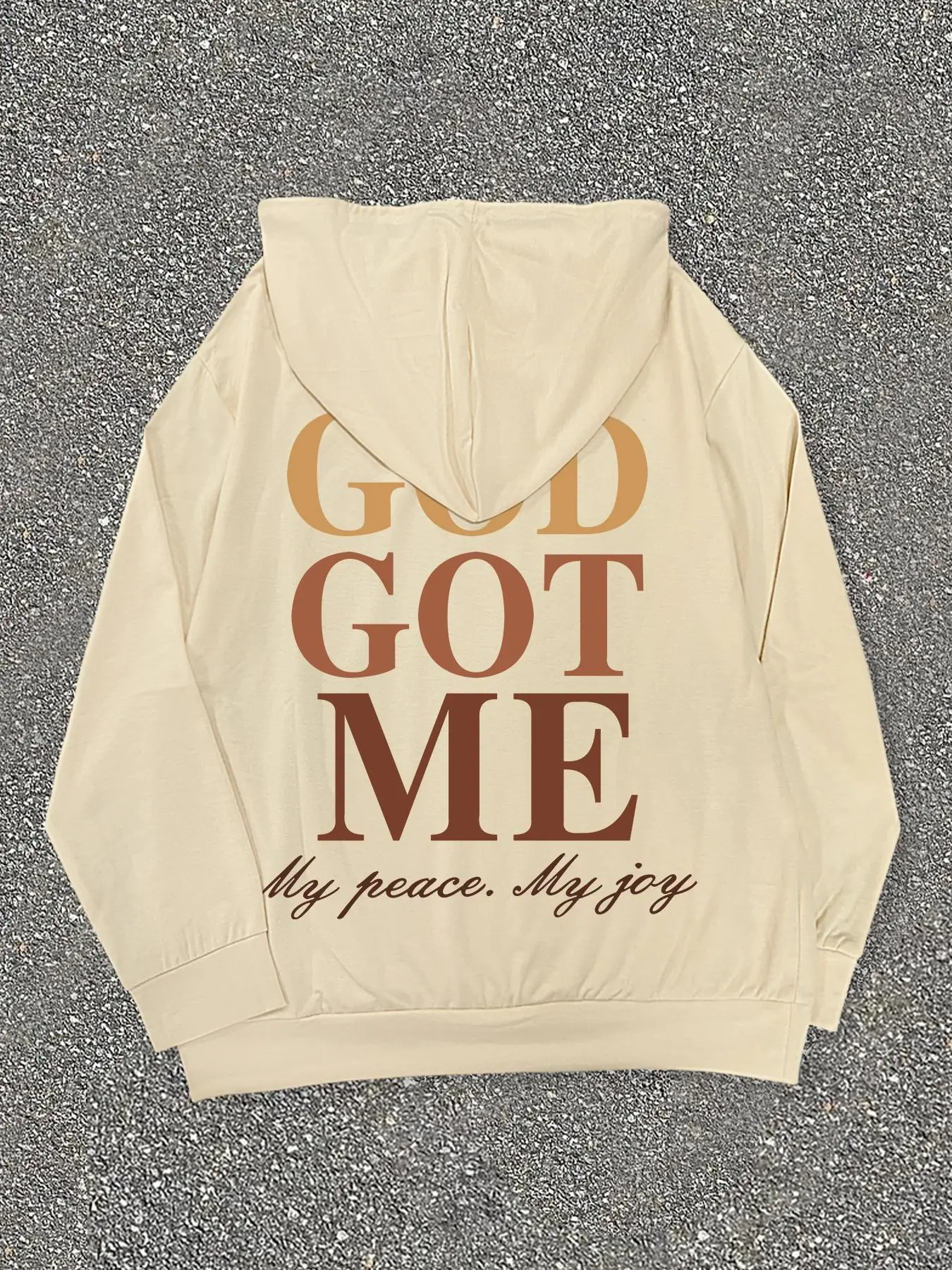 Women's "GOD GOT ME" Letter Print Drawstring Pocket Hoodie, Casual Long Sleeve Hooded Sweatshirt for Daily Wear, Women's Top for All Seasons