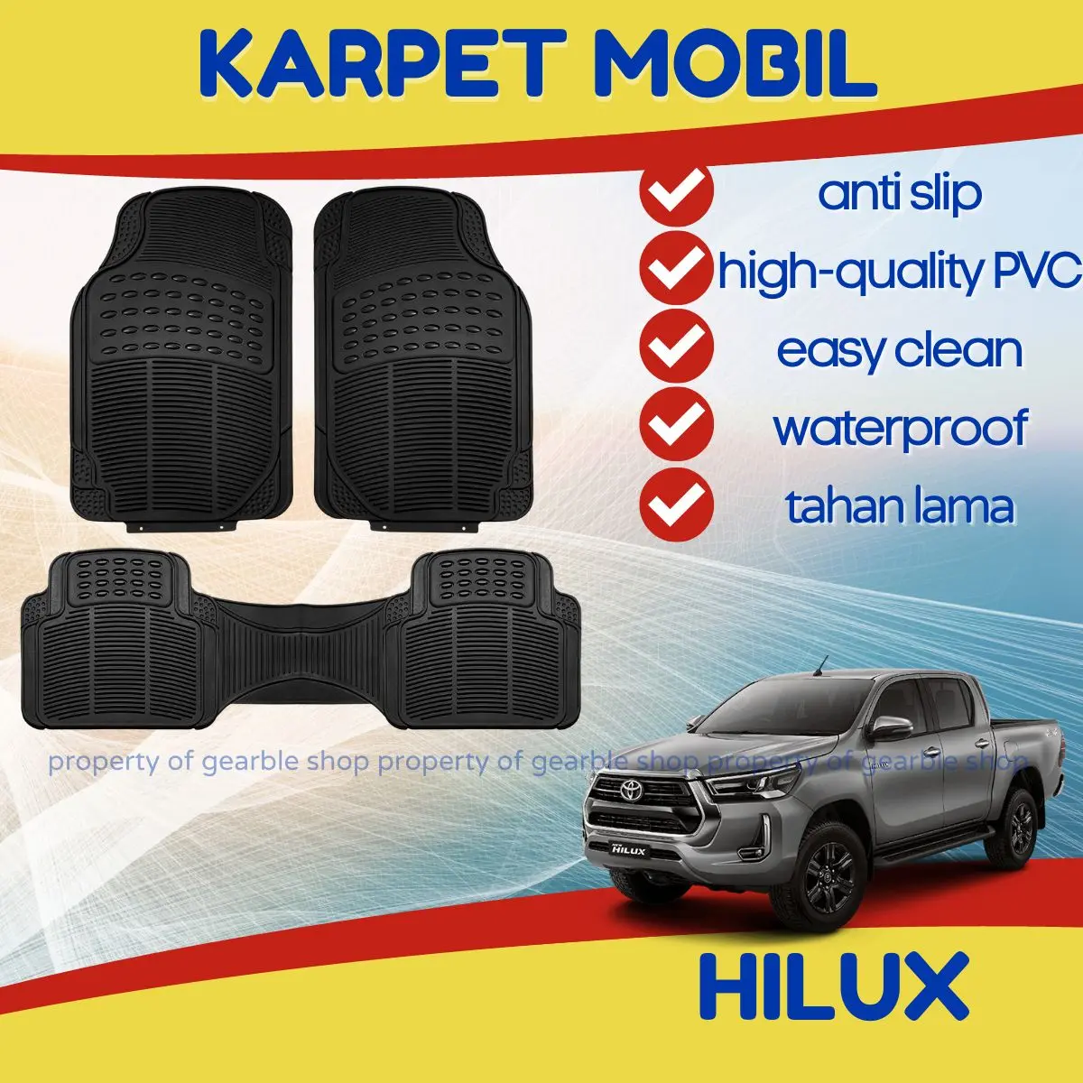 Karpet Mobil Hilux Alas Lantai Dasar Car Mats Karet PVC Hilux Simple Anti Air