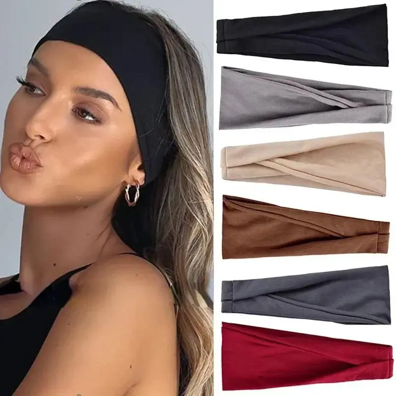 2024 Solid Color Elastic Hair Bands Yoga Headband for Women Fashion Turban Makeup Hair Hoop Headwrap Hair Accessories Wholesale