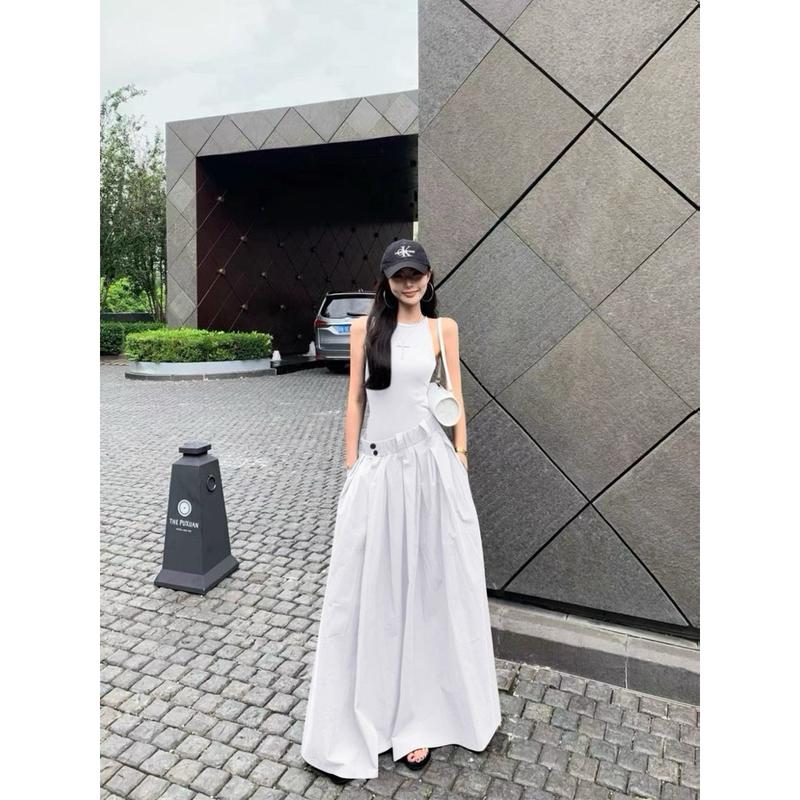 Đầm maxi cổ yếm thiết kế giả set lạ mắt TABISHOP Váy dài nữ màu trắng mặc hè đi biển du lịch sang chảnh(185)