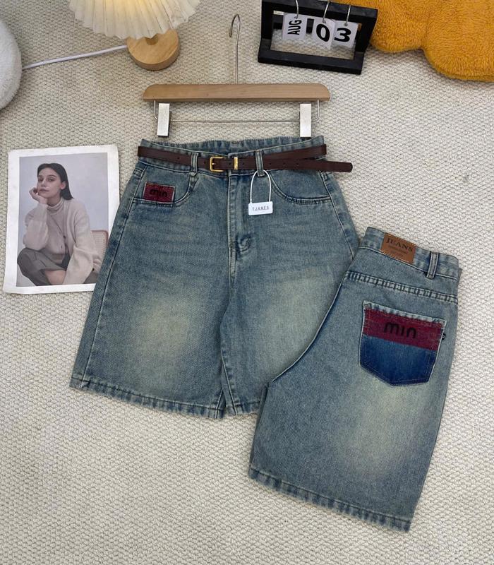 Quần Ngố thêu min thêu đỏ N2 , jeans nữ Quần bò nữ 3