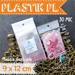 [ 1 Pack isi 100 Pcs ] Plastik OPP Display 9x12 cm Plastik Aksesoris - Plastik Opp Lem Gantung - Perlize Putih Lubang Gantung - isi 100 Pcs Termurah - Tebal 30 Micron