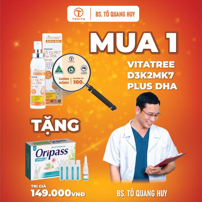 Vitatree Premium D3 K2MK7 plus DHA Spray dạng xịt miệng 20ml - D3K2MK7 có DHA