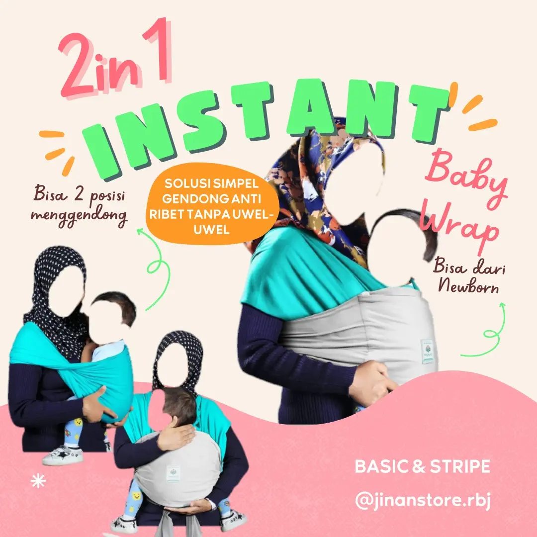 Gendongan Kain 2in1 Instant Baby Wrap Polos Bayiku.id