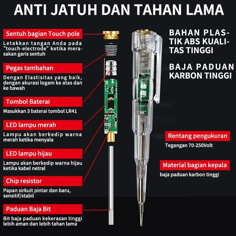 Obeng Tester TesPen Obeng Tes with Indicator Dual LED 0