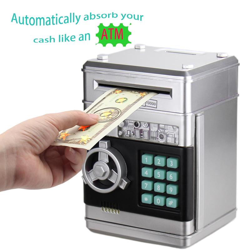 Cash & Coin Saving Box, Kids Password Electronic Money Box Toys Without Battery, Automatic Safe Coin & Cash Deposit Boxes 3