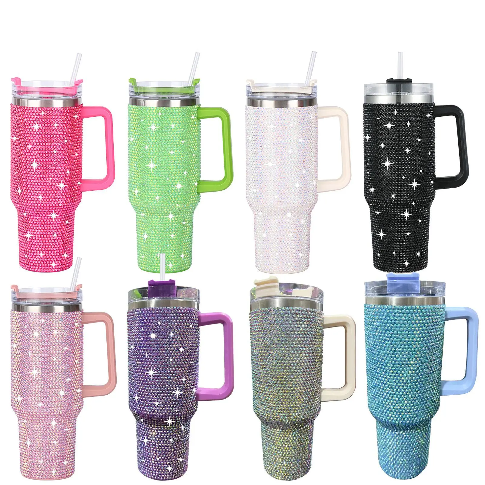 Glitter Rhinestones Vacuum Flask, 1 Count 40oz Large Capacity Stainless Steel Insulated Cup, Portable Drinking Cup for Home Office School