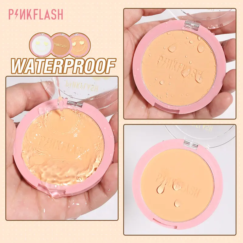 Bedak Tekan, PINKFLASH, Pemutihan, Kalis Air, Kawalan Minyak, Tahan Lama, Bedak Concealer