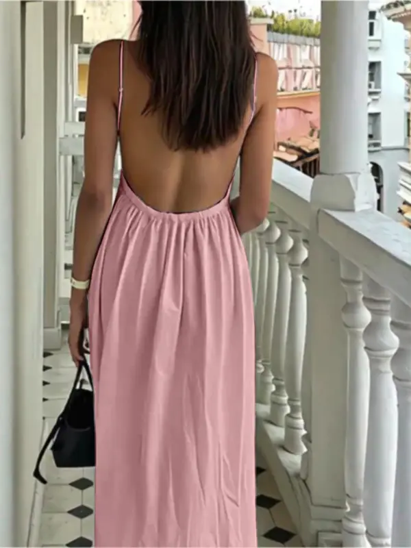 Women's Plain Backless Cami Dress, Elegant Sleeveless Dress for Beach Holiday Vacation, Ladies Clothes for All Seasons, Formal Wear 7