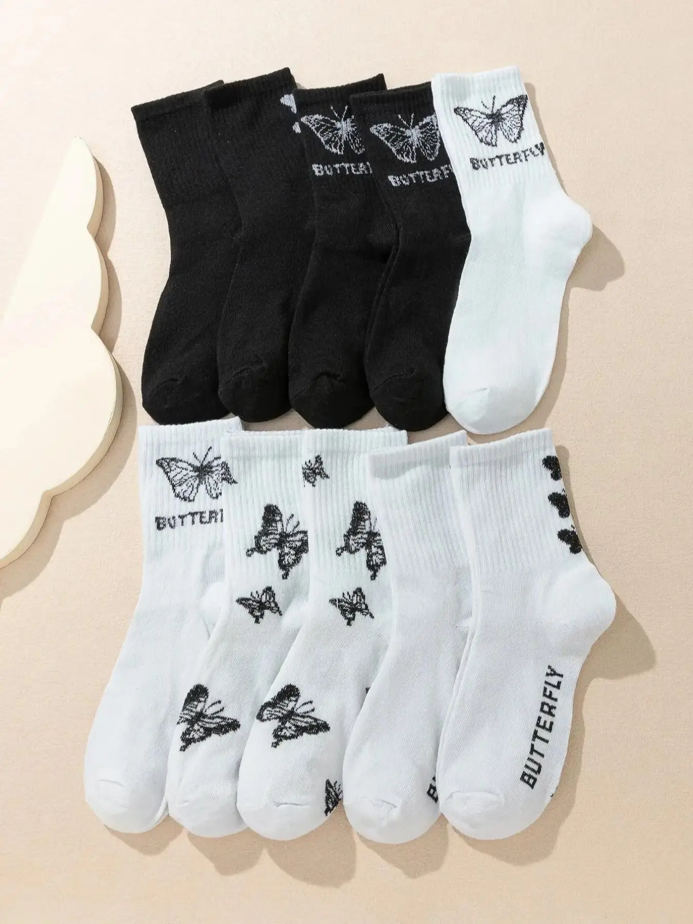 Men's Butterfly & Letter Print Crew Socks, Multi-pack Casual Soft Comfortable Breathable Mid-calf Socks For Daily Wear, Men's Socks & Hosiery