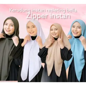 hijab instan resleting jepang bella square kerudung instan zipper hijab simple premium Katun Poliester Segi Muslim Panjang Segitiga Empat Nyaman Hitam Basic Lembut