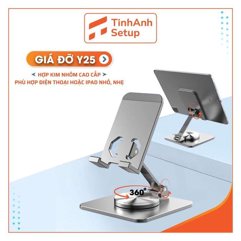 Giá đỡ điện thoại iphone, kê điện thoại chân xoay 360 độ gấp gọn tiện lợi bằng hợp kim nhôm nguyên khối, chân đế điện thoại, ipad, máy tính bảng, Phụ Kiện Titan Otree Y25 Tinh Anh Setup