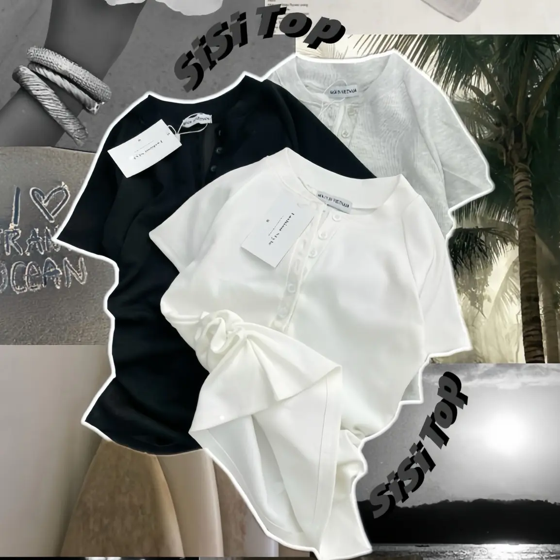 (Xả Kho) SiSi Top - áo ngắn tay , nút gài , cổ trụ , nhún eo Nữ áo  thun