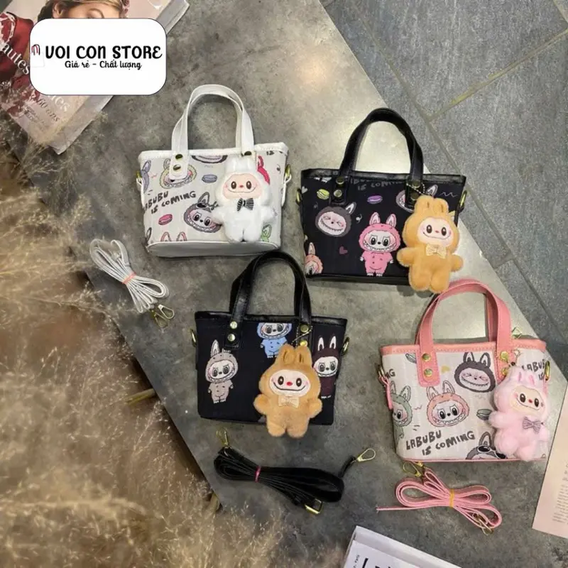 Túi xách nữ, túi đeo chéo size 18cm dáng làn in hình LABUBU xinh xắn V74 7