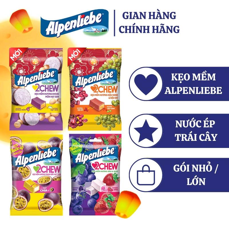 Kẹo mềm Alpenliebe 2Chew đủ vị gói nhỏ
