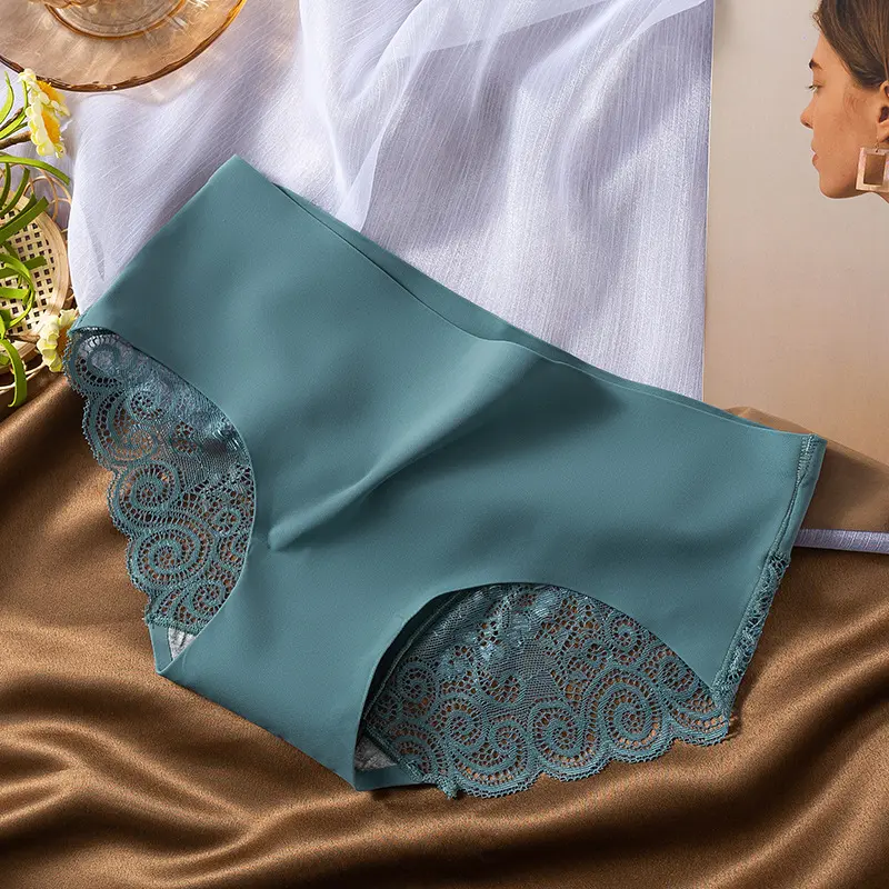 CD antibakteri graphene Celana Dalam Renda Sutra es cd G string Brief Seamless wanita Bahan Ice Silk Aksen Lace Sexy untuk Wanita Seksi