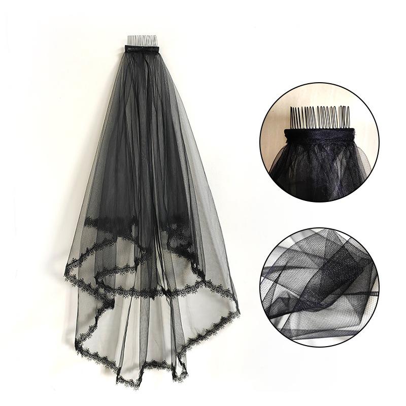 Product Introduction of Forest Style Double Layer Veil Comb Headpiece, Vintage Black Short Wedding Photography Prop ,The bride's wedding veils cathedral  veil 6